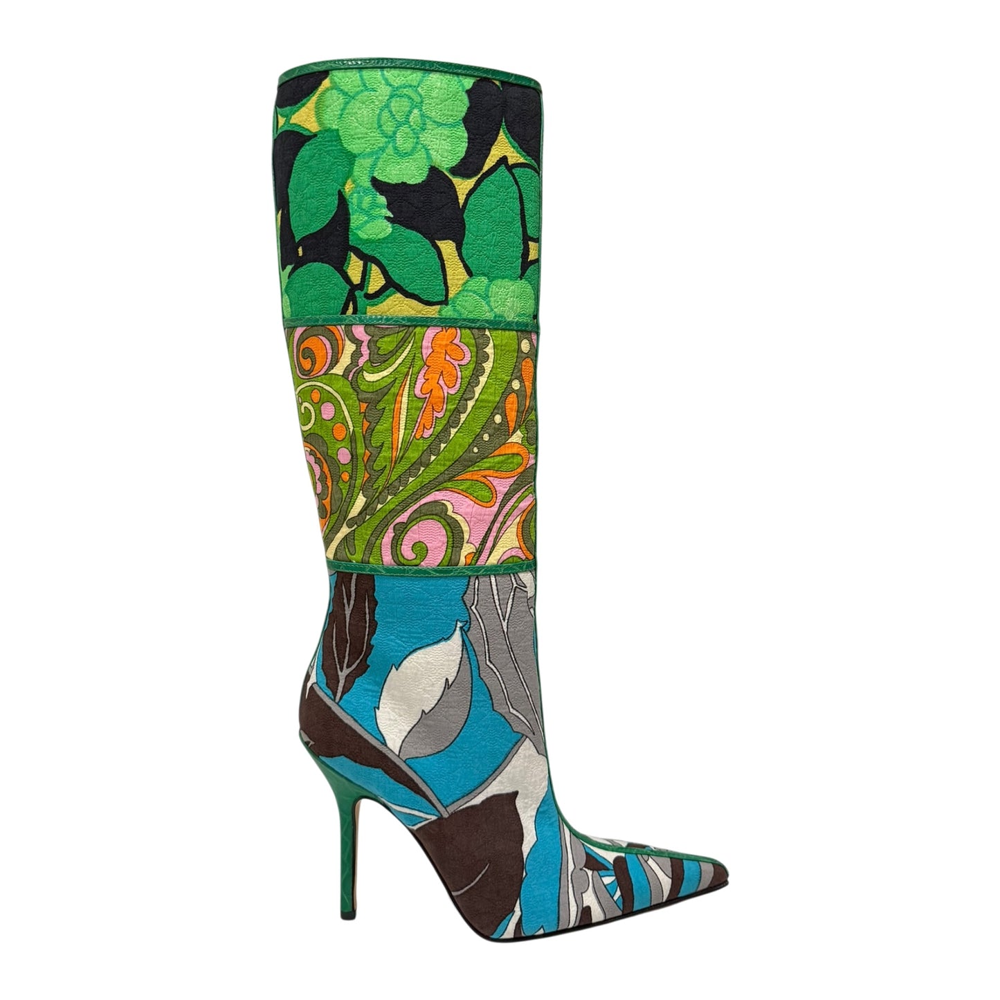 DOLCE&GABBANA Spring Summer 2004 Patchwork Floral Print Knee-High Boots