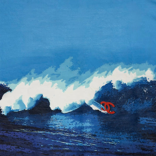 CHANEL Spring Summer 2002 Surf CC Logo Wave Print Scarf