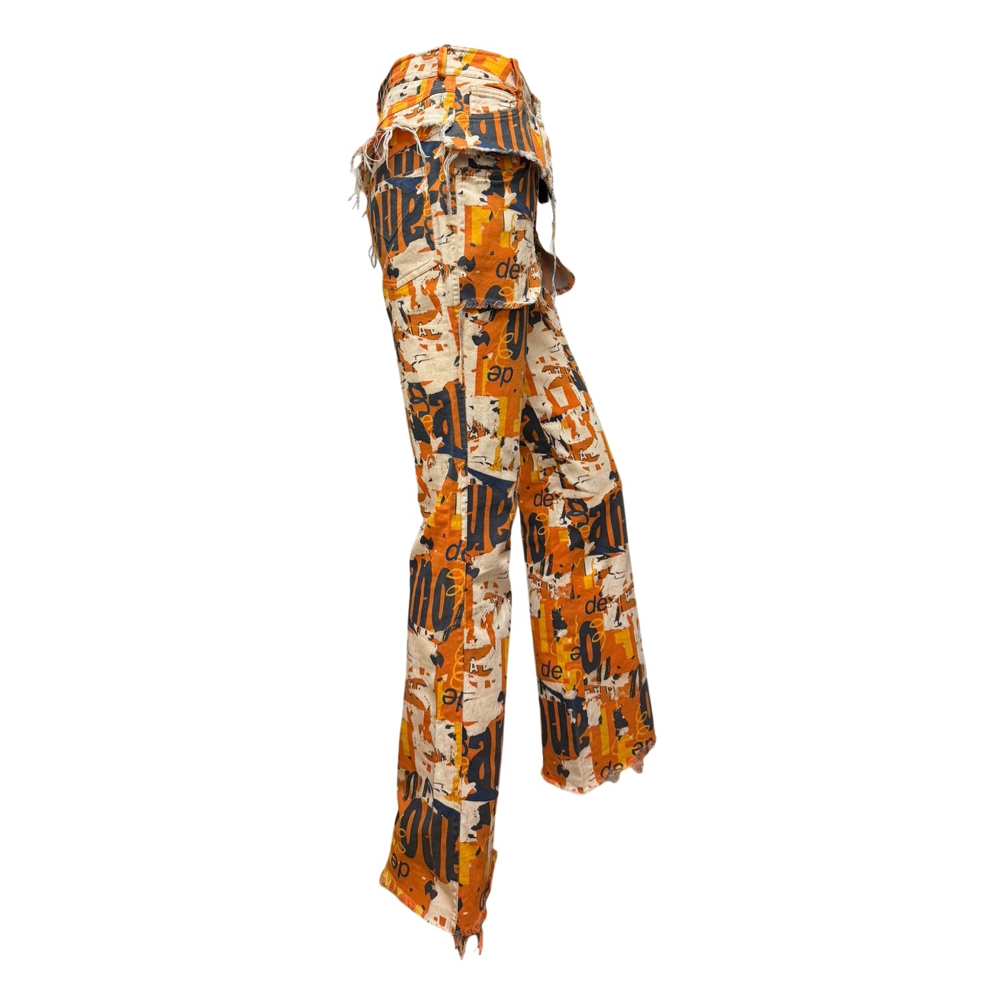 CHRISTIAN DIOR Spring Summer 2001 Graphic Print Zip Detail Cargo Flared Trousers