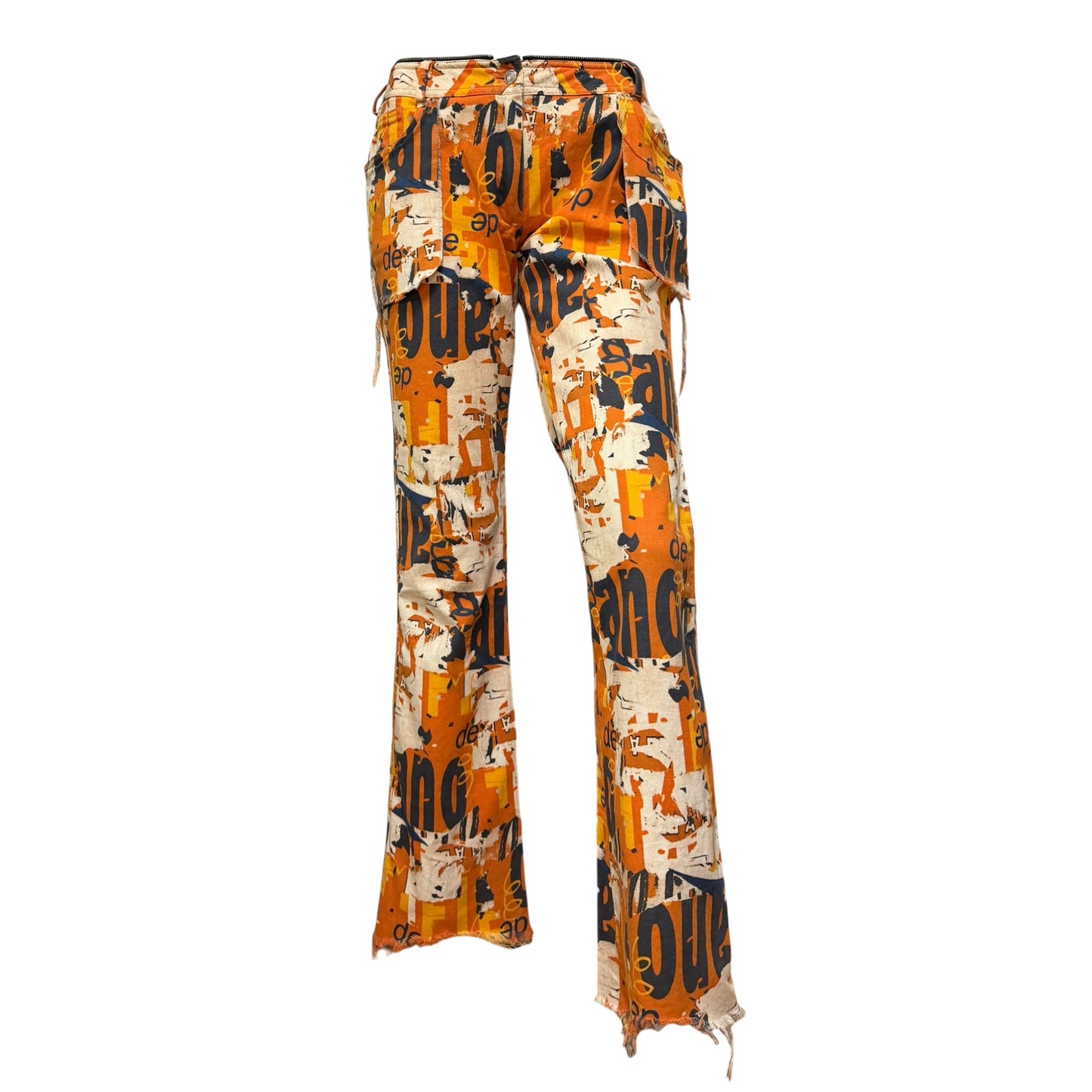 CHRISTIAN DIOR Spring Summer 2001 Graphic Print Zip Detail Cargo Flared Trousers