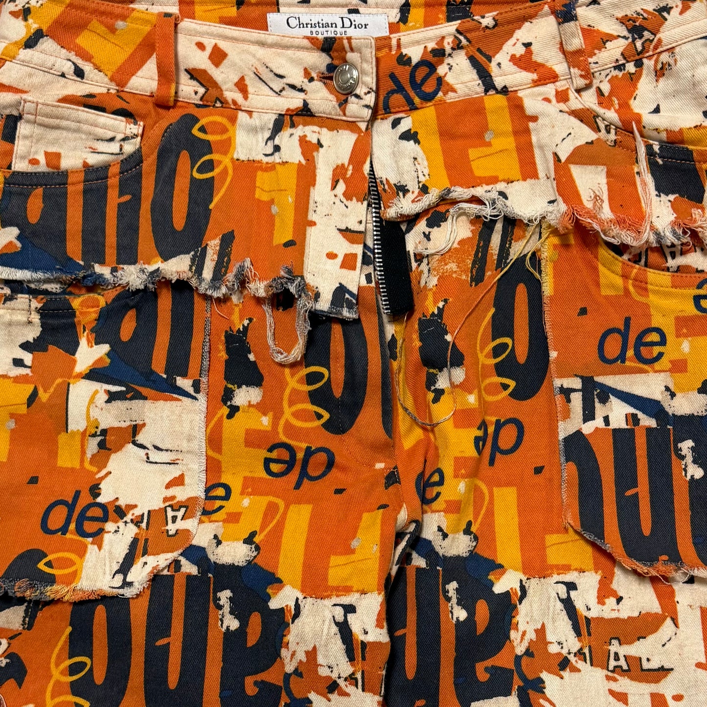 CHRISTIAN DIOR Spring Summer 2001 Graphic Print Zip Detail Cargo Flared Trousers