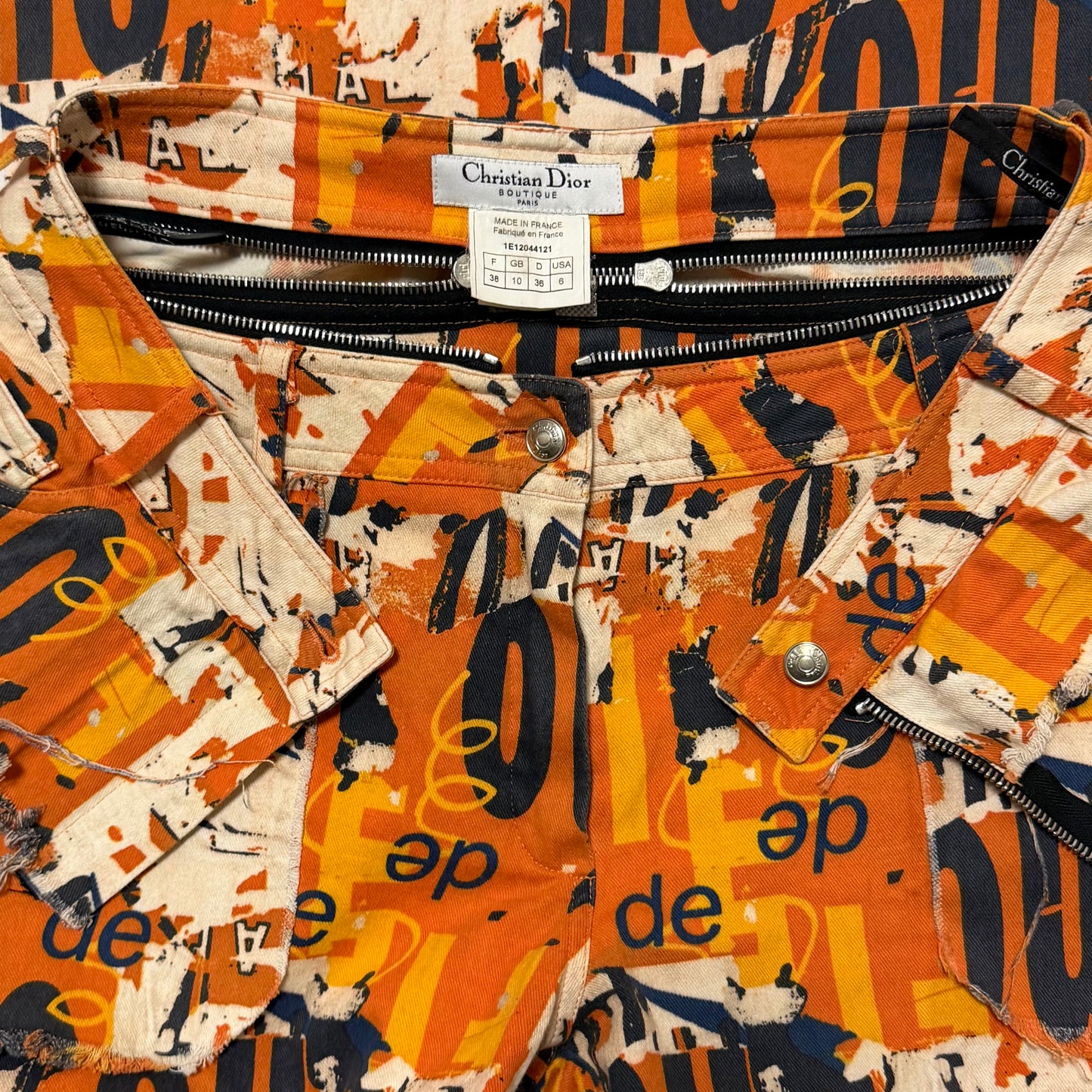 CHRISTIAN DIOR Spring Summer 2001 Graphic Print Zip Detail Cargo Flared Trousers