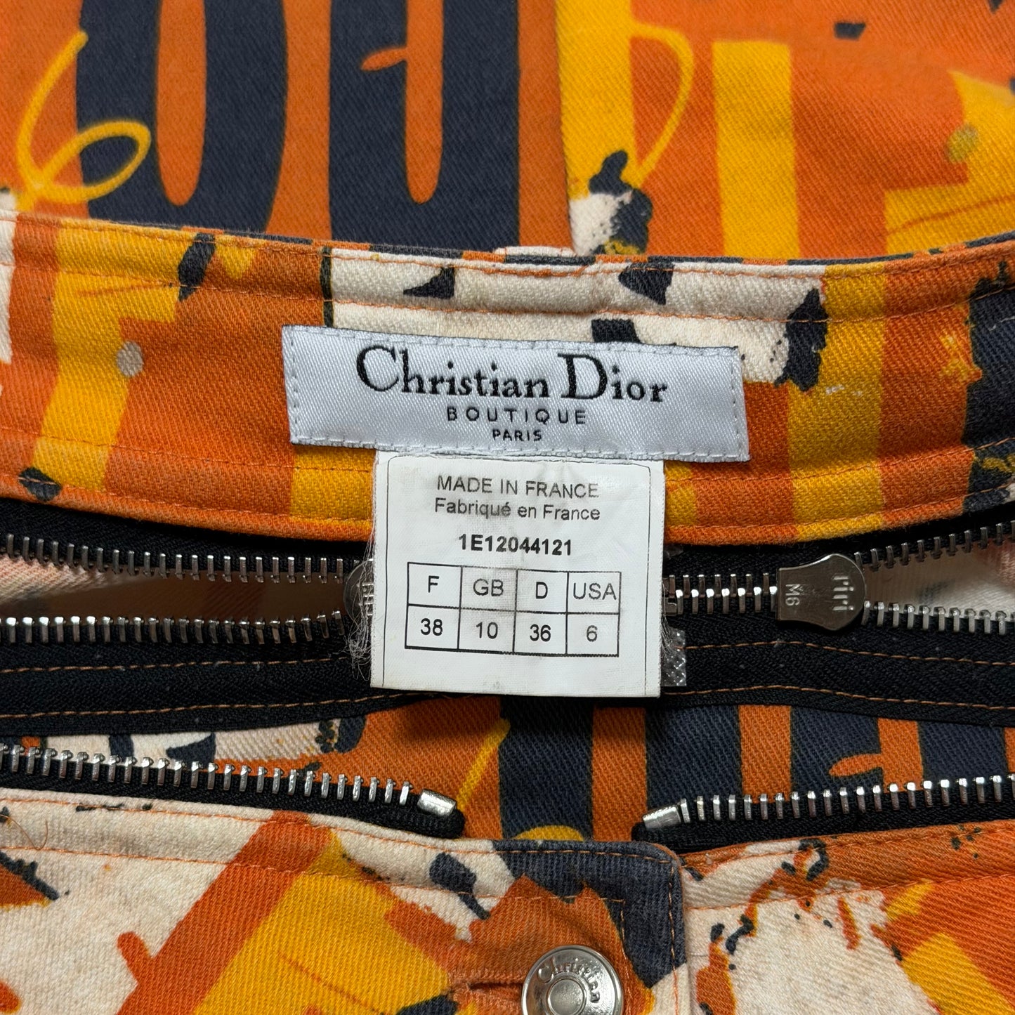 CHRISTIAN DIOR Spring Summer 2001 Graphic Print Zip Detail Cargo Flared Trousers