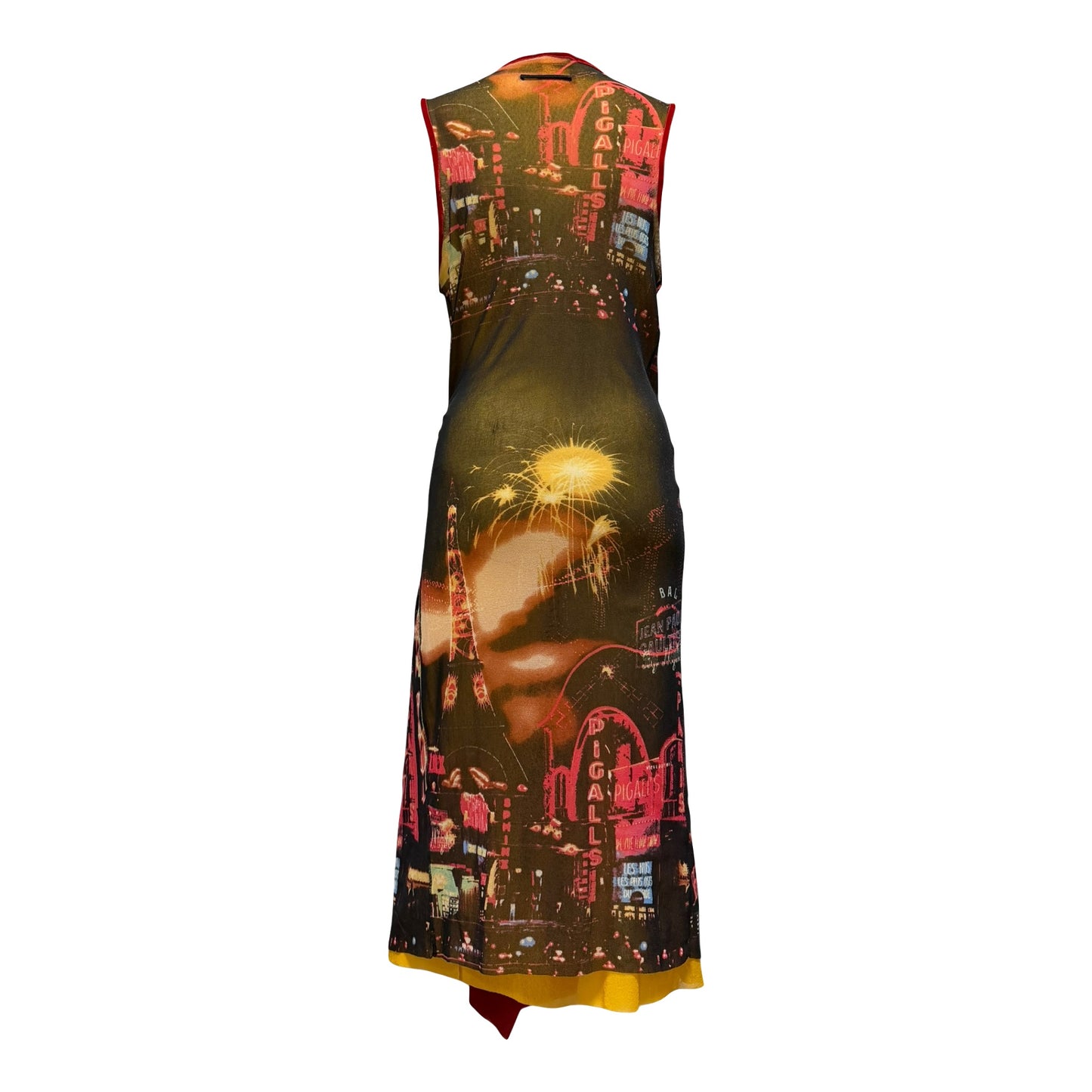 JEAN PAUL GAULTIER Fall 2000 Couture Paris Eiffel Tower City Lights Print Mesh Wrap Dress