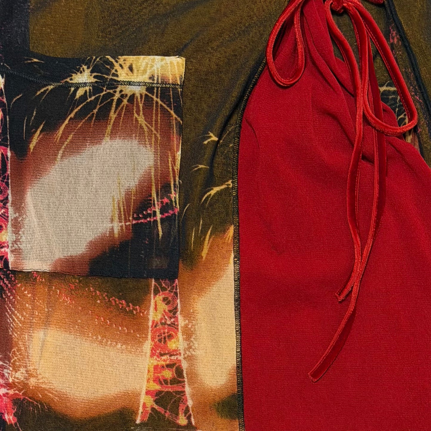 JEAN PAUL GAULTIER Fall 2000 Couture Paris Eiffel Tower City Lights Print Mesh Wrap Dress