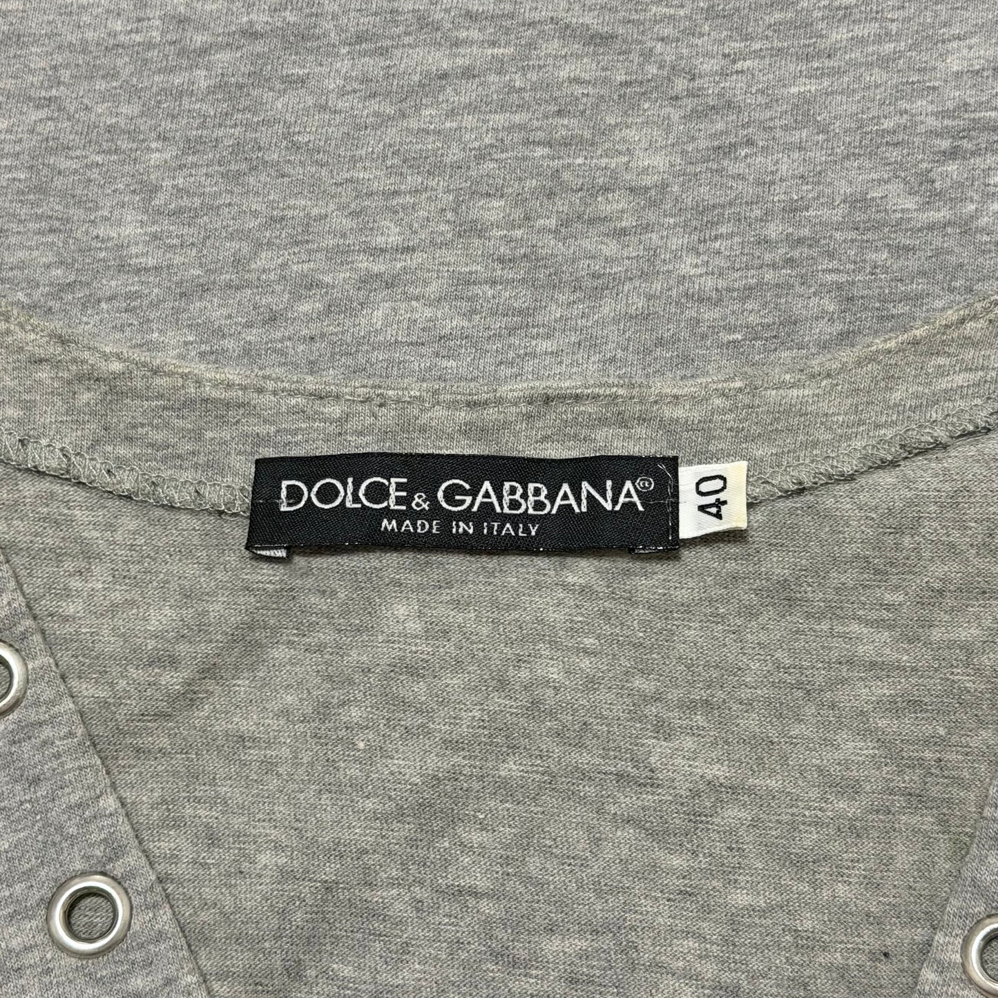 DOLCE&GABBANA Spring Summer 2003 Plunging Lace-Up Logo Print T-Shirt