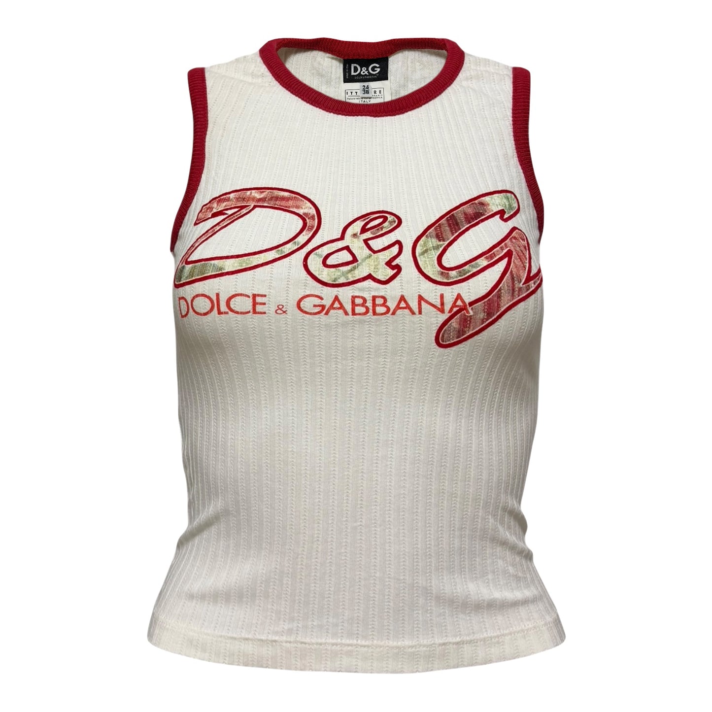 D&G Vintage Contrast Trim Ribbed Logo Tank Top