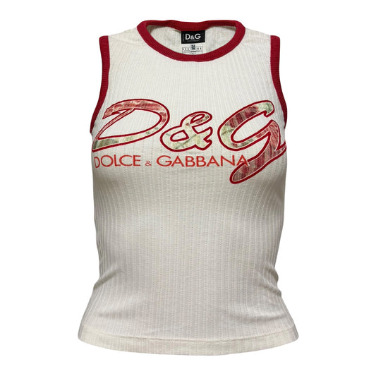 D&G Vintage Contrast Trim Ribbed Logo Tank Top