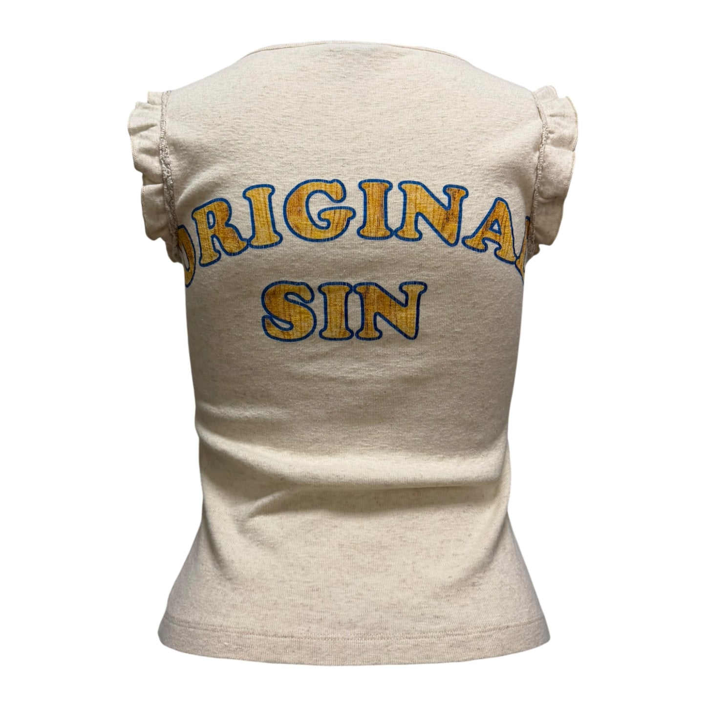 D&G Vintage "SUPER NATURE ORIGINAL SIN" Lace-Up Ruffle Sleeve Tank Top