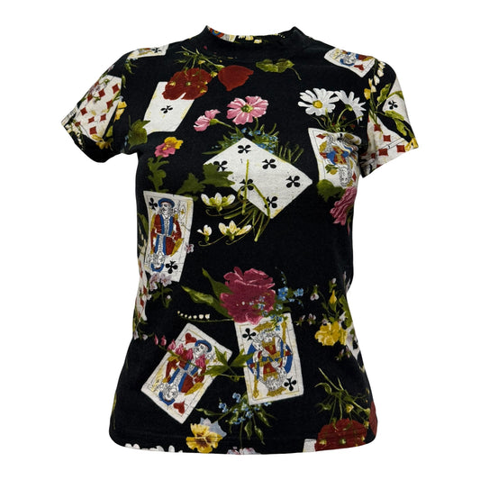 CHRISTIAN DIOR Fall Winter 2002 Floral Playing Card Print T-Shirt
