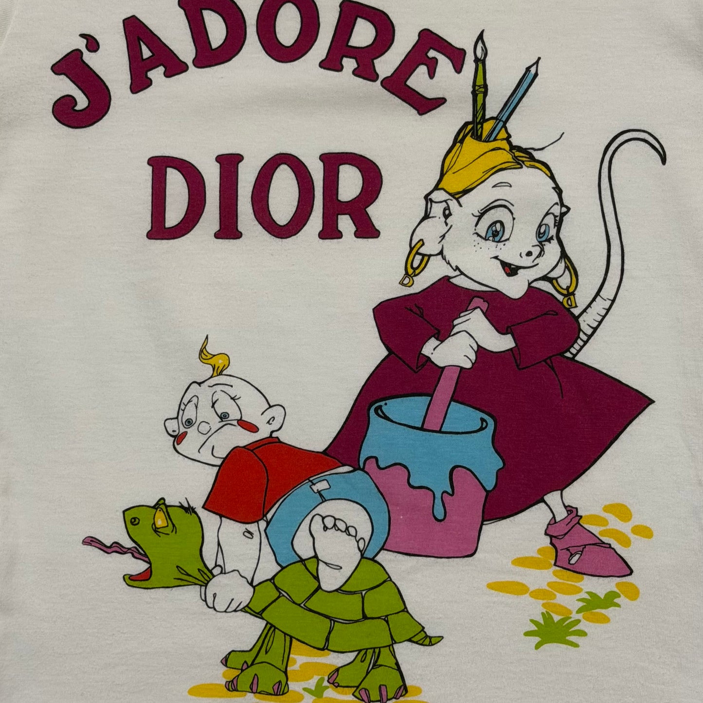 CHRISTIAN DIOR Spring Summer 2002 "J'ADORE DIOR" Cartoon Print T-Shirt