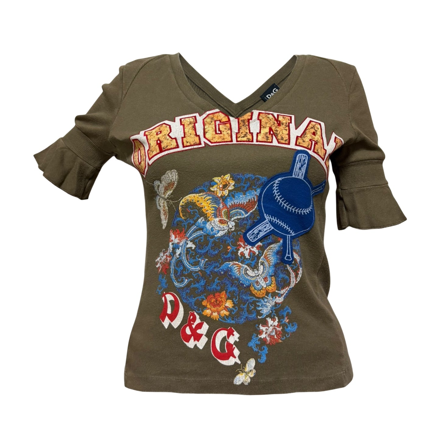 D&G Vintage “ORIGINAL INNERCITY Blues FOREVER” Graphic Ruffle Sleeve Top