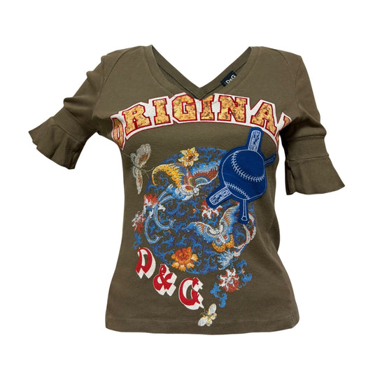 D&G Vintage “ORIGINAL INNERCITY Blues FOREVER” Graphic Ruffle Sleeve Top