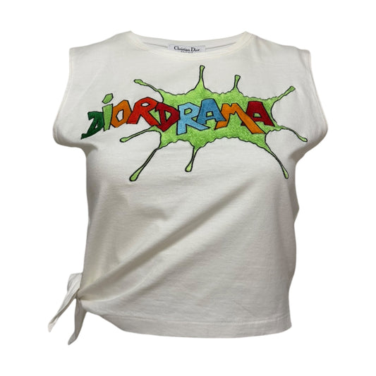 CHRISTIAN DIOR "DIORDRAMA" Cartoon Logo Tie-Side Crop Top