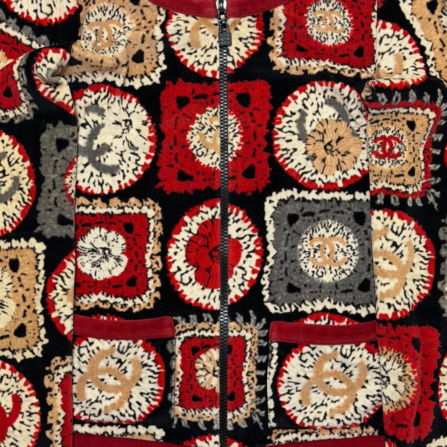 CHANEL Sport Spring Summer 2009 Patchwork Print Velour Zip-Up Jacket