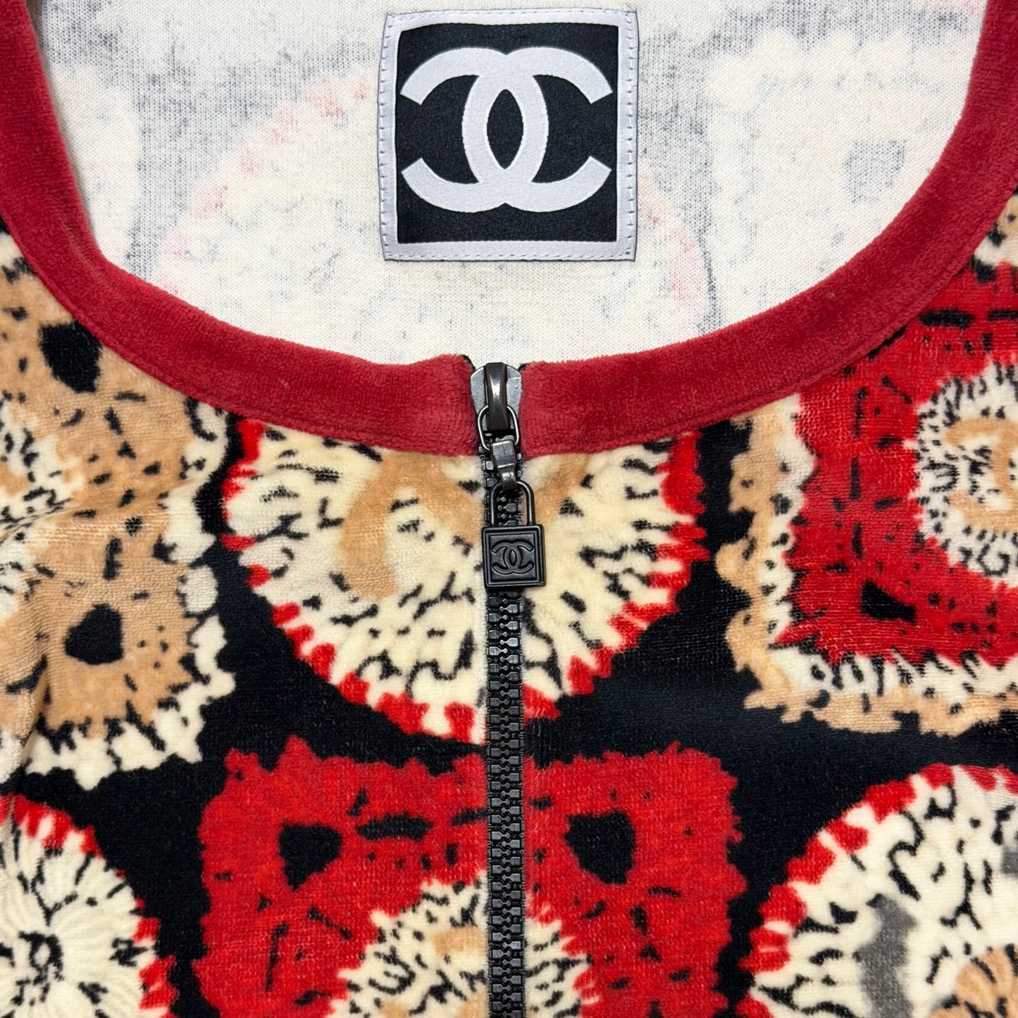 CHANEL Sport Spring Summer 2009 Patchwork Print Velour Zip-Up Jacket