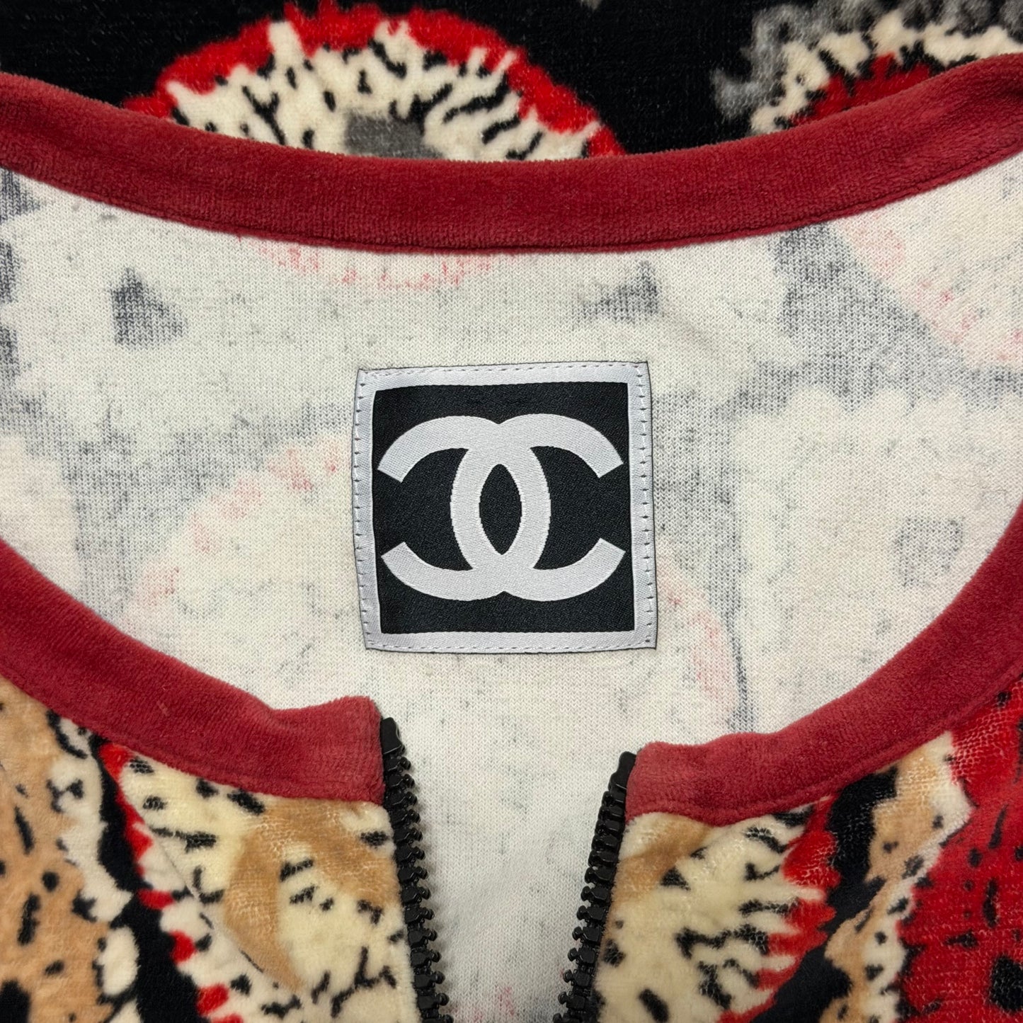 CHANEL Sport Spring Summer 2009 Patchwork Print Velour Zip-Up Jacket