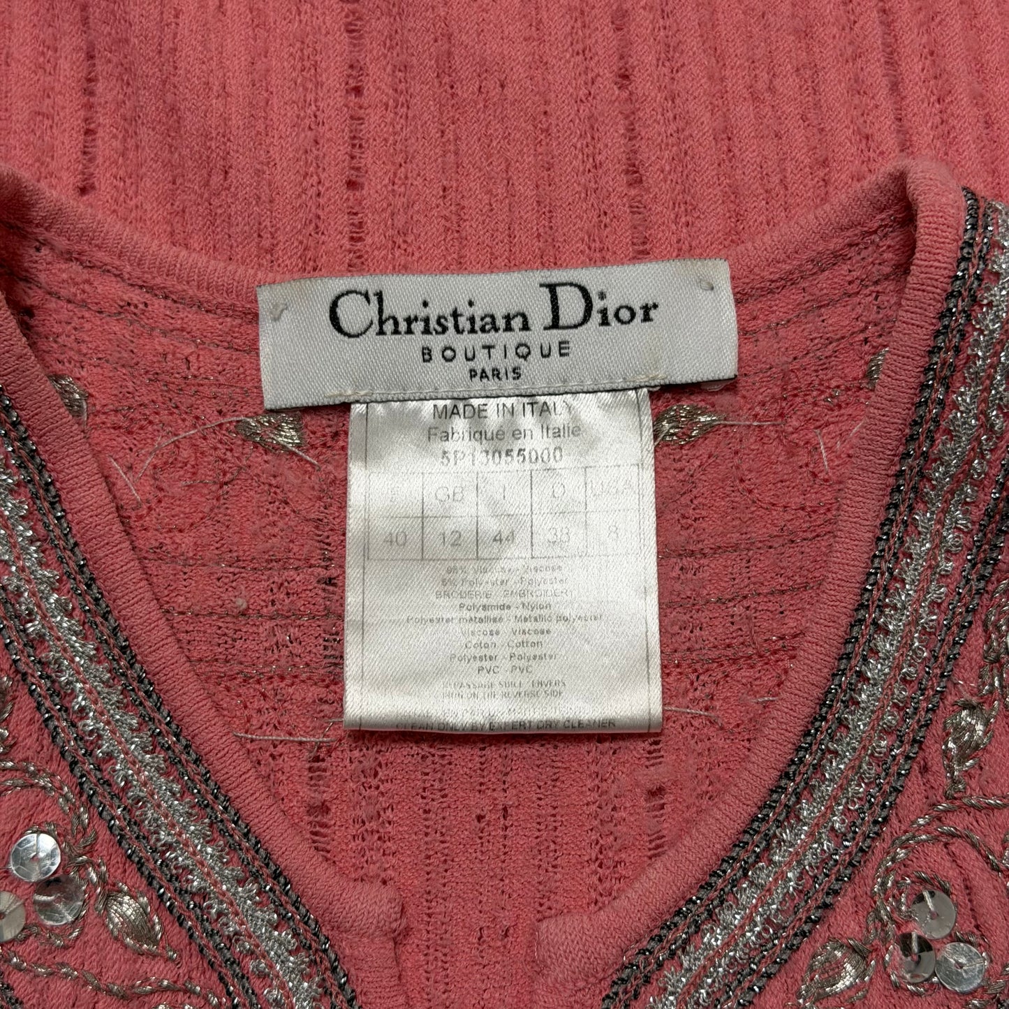 CHRISTIAN DIOR 2005 Vintage Ribbed Knit Embroidered Sequin Tank Top