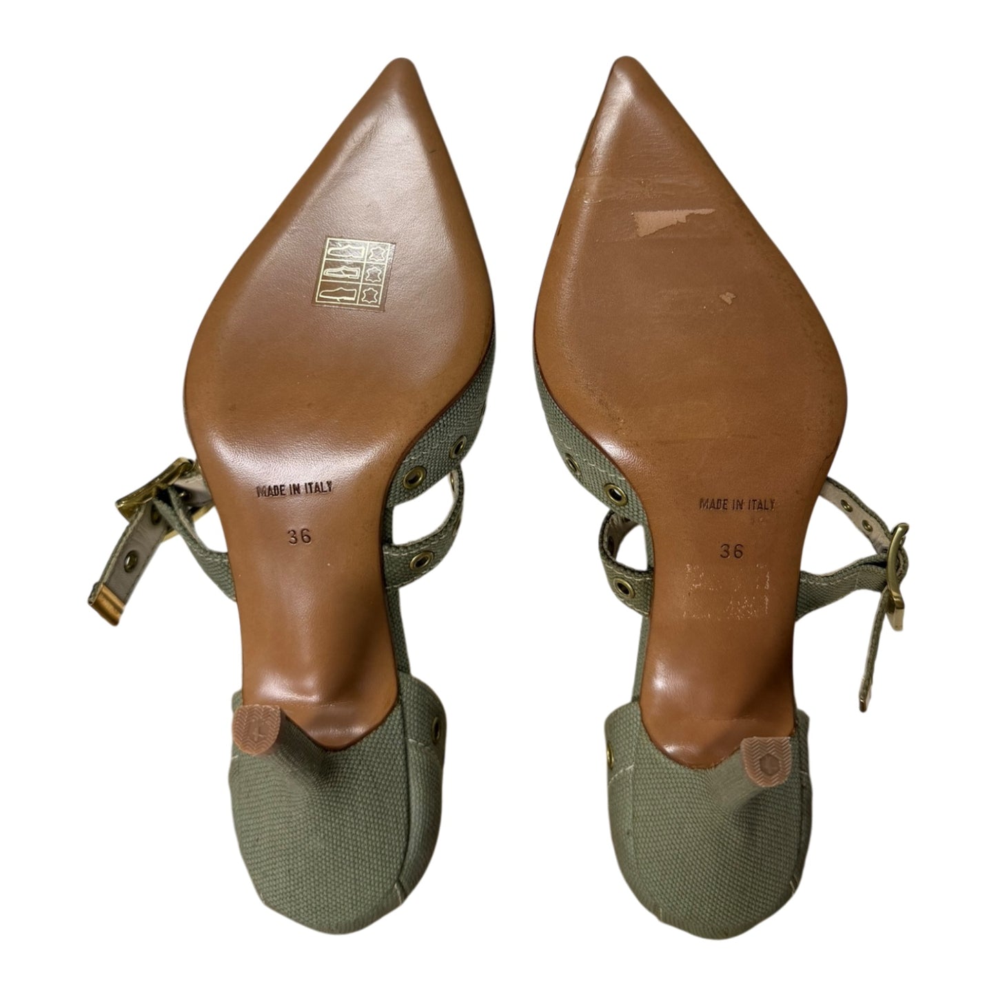 CHRISTIAN DIOR Spring Summer 2002 Canvas Grommet Mary Jane Heels with Logo Charm