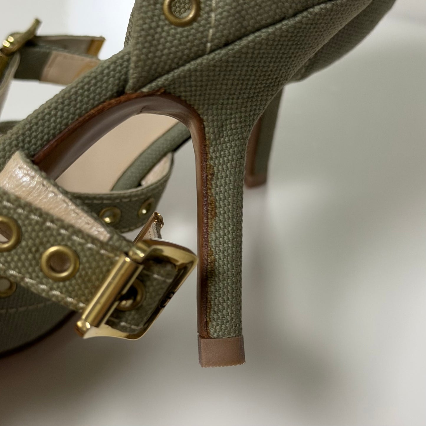CHRISTIAN DIOR Spring Summer 2002 Canvas Grommet Mary Jane Heels with Logo Charm