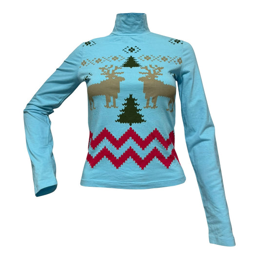 D&G Vintage Nordic Deer Print Turtleneck Top