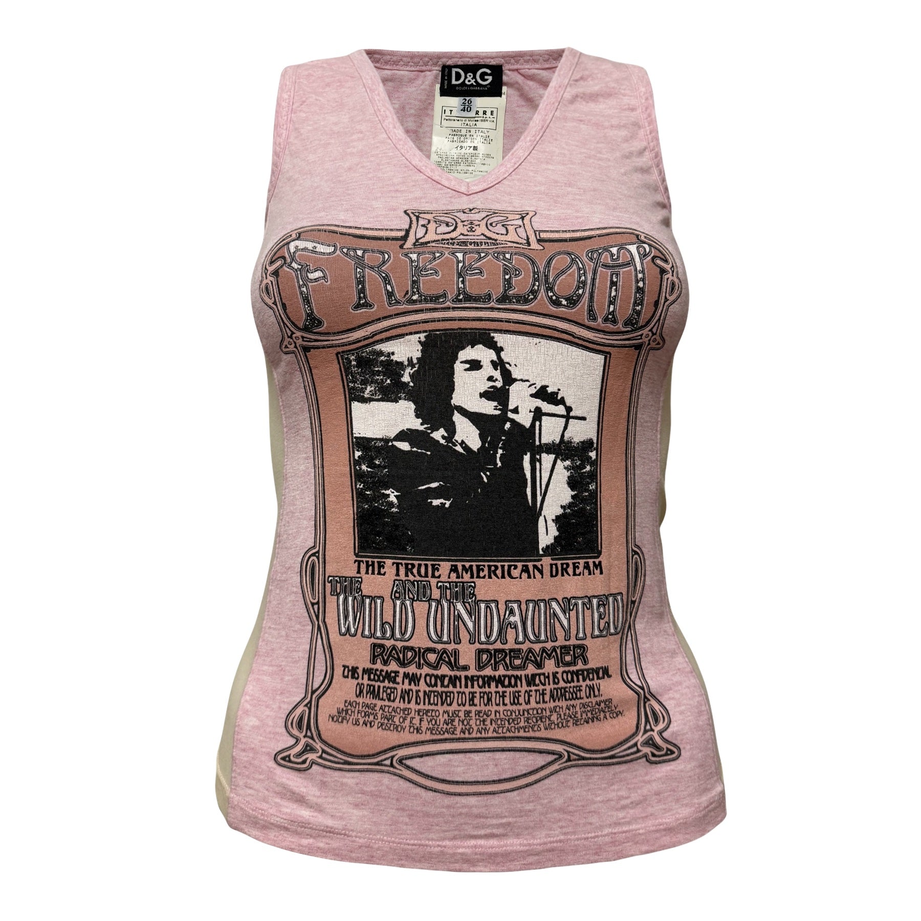 D&G☆ made in Italy カットソー/タンクトップ D&G Vintage “FREEDOM” Side Mesh Graphic Tank Top – 24/7 archives
