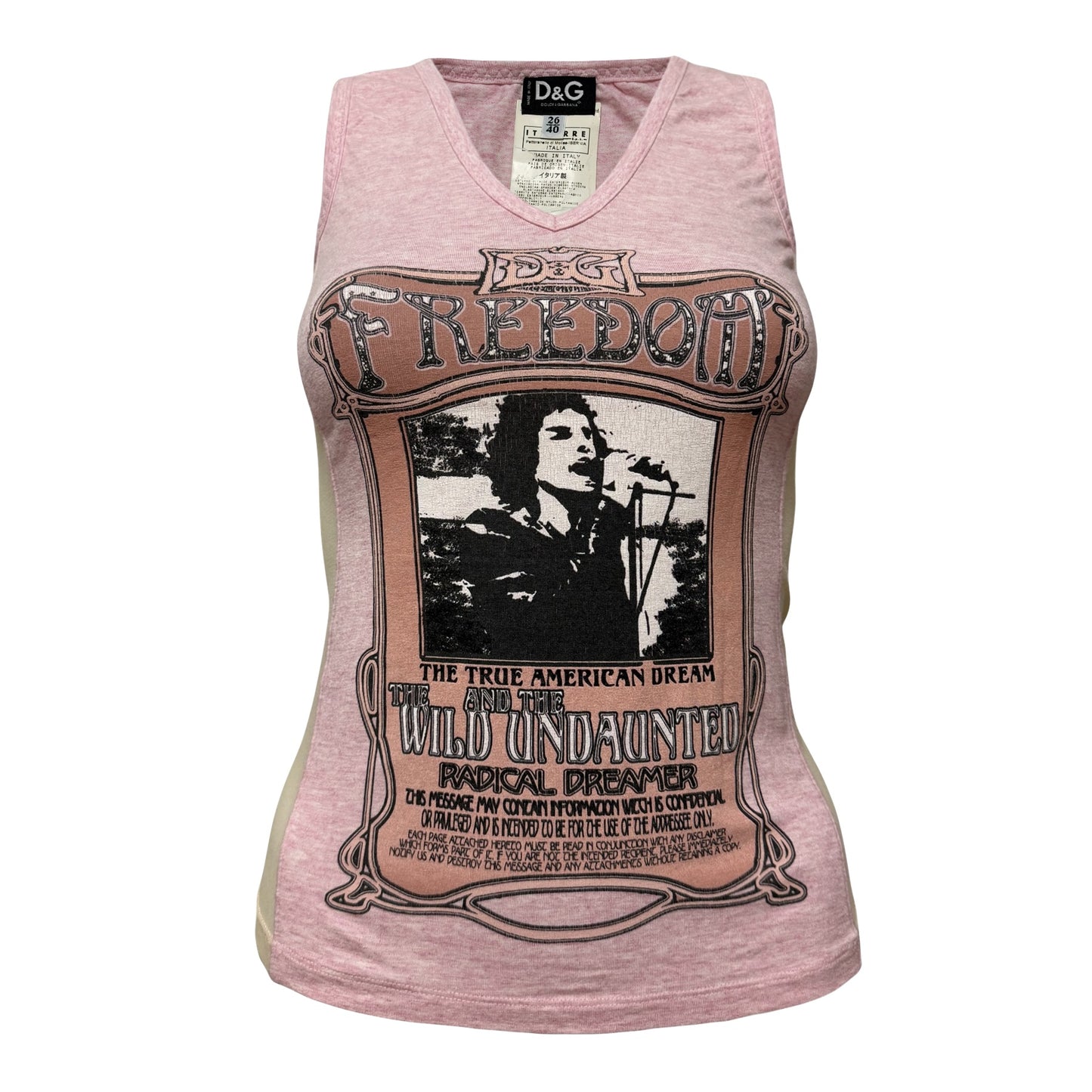 D&G Vintage “FREEDOM” Side Mesh Graphic Tank Top