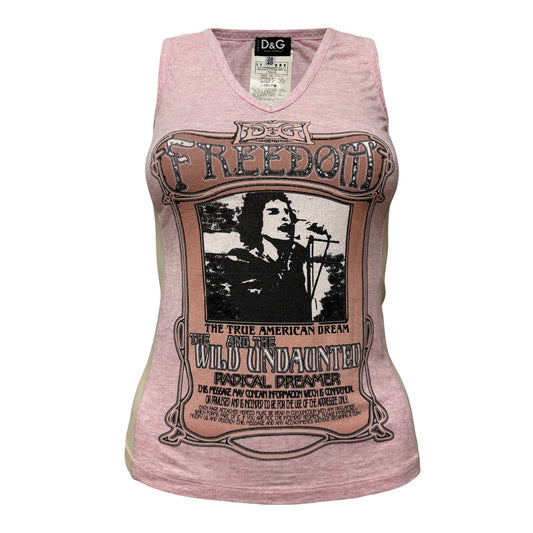 D&G Vintage “FREEDOM” Side Mesh Graphic Tank Top