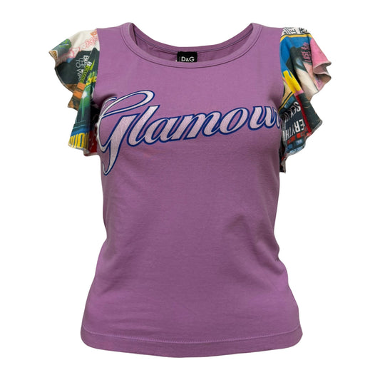 D&G Spring Summer 2002 “Glamour” Graphic Frill Sleeve T-Shirt