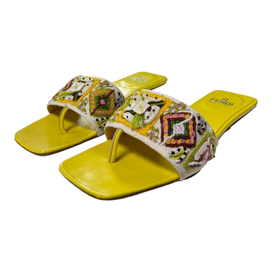 FENDI Spring Summer 2000 Embroidered Beaded Split Toe Sandals