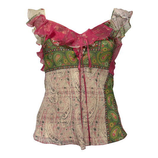 CHRISTIAN DIOR Spring Summer 2004 Paisley Patchwork Ruffle Trim Silk Camisole