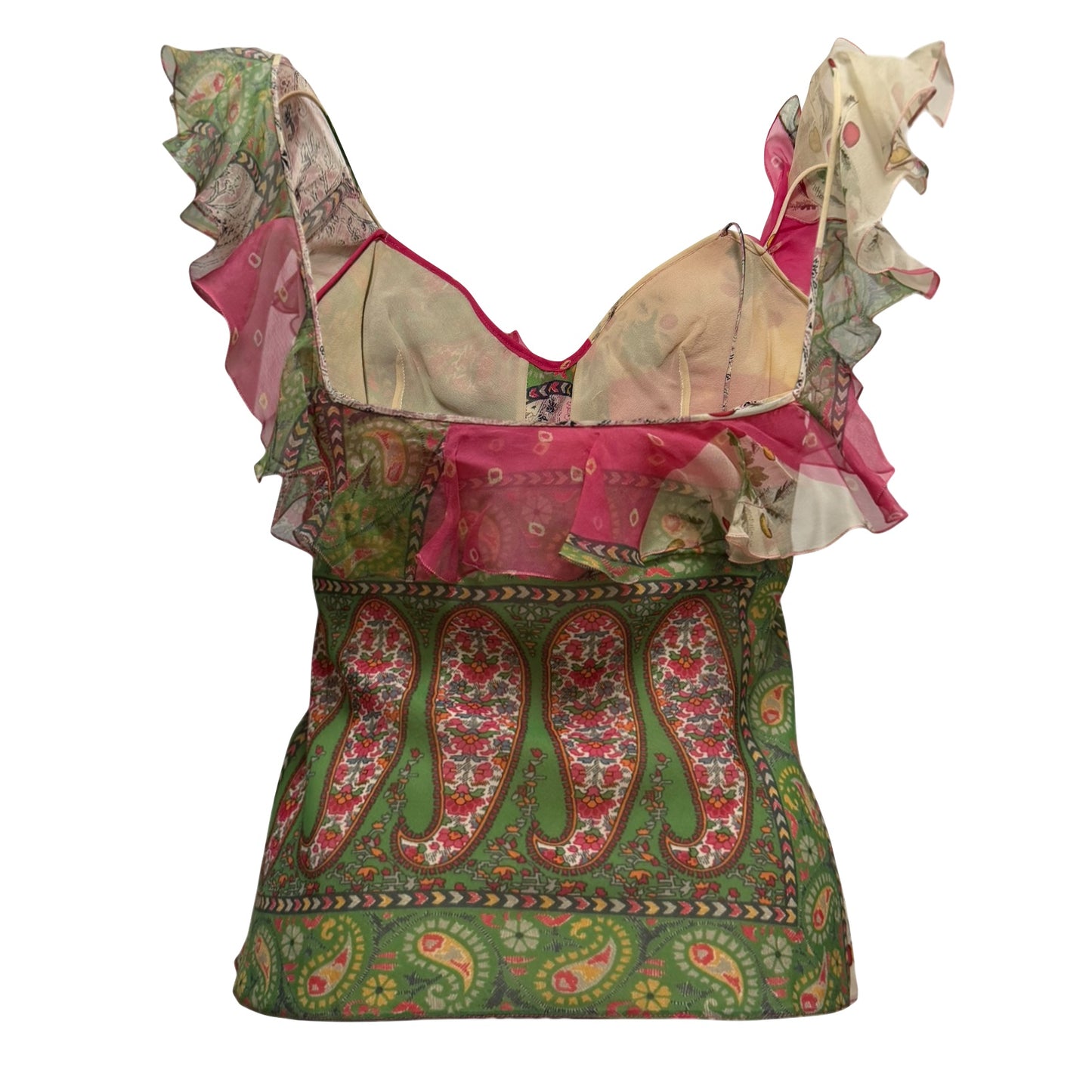 CHRISTIAN DIOR Spring Summer 2004 Paisley Patchwork Ruffle Trim Silk Camisole