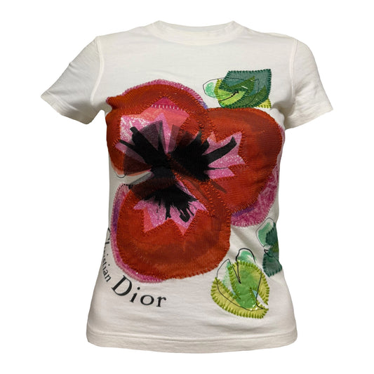 CHRISTIAN DIOR Spring Summer 2003 Floral Appliqué T-Shirt