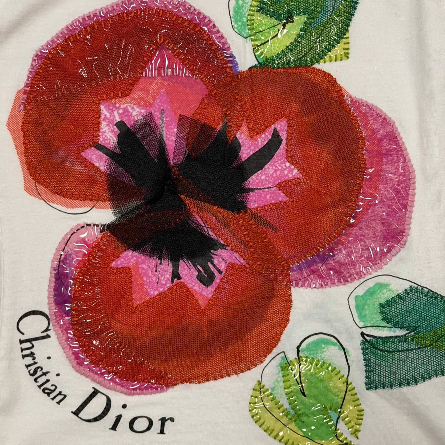 CHRISTIAN DIOR Spring Summer 2003 Floral Appliqué T-Shirt