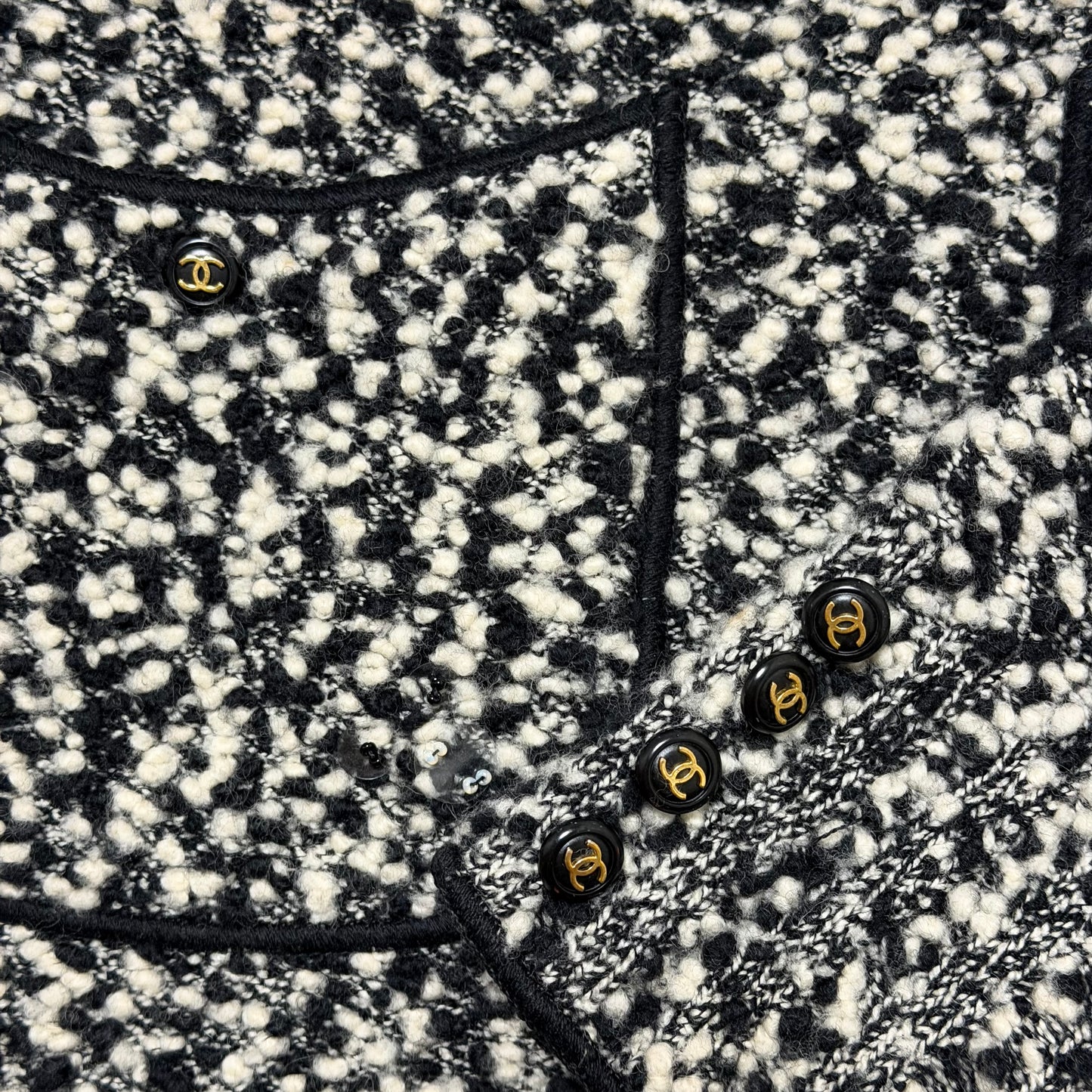 CHANEL Fall Winter 1994 Sequin-Embellished Tweed Turtleneck Mini Dress