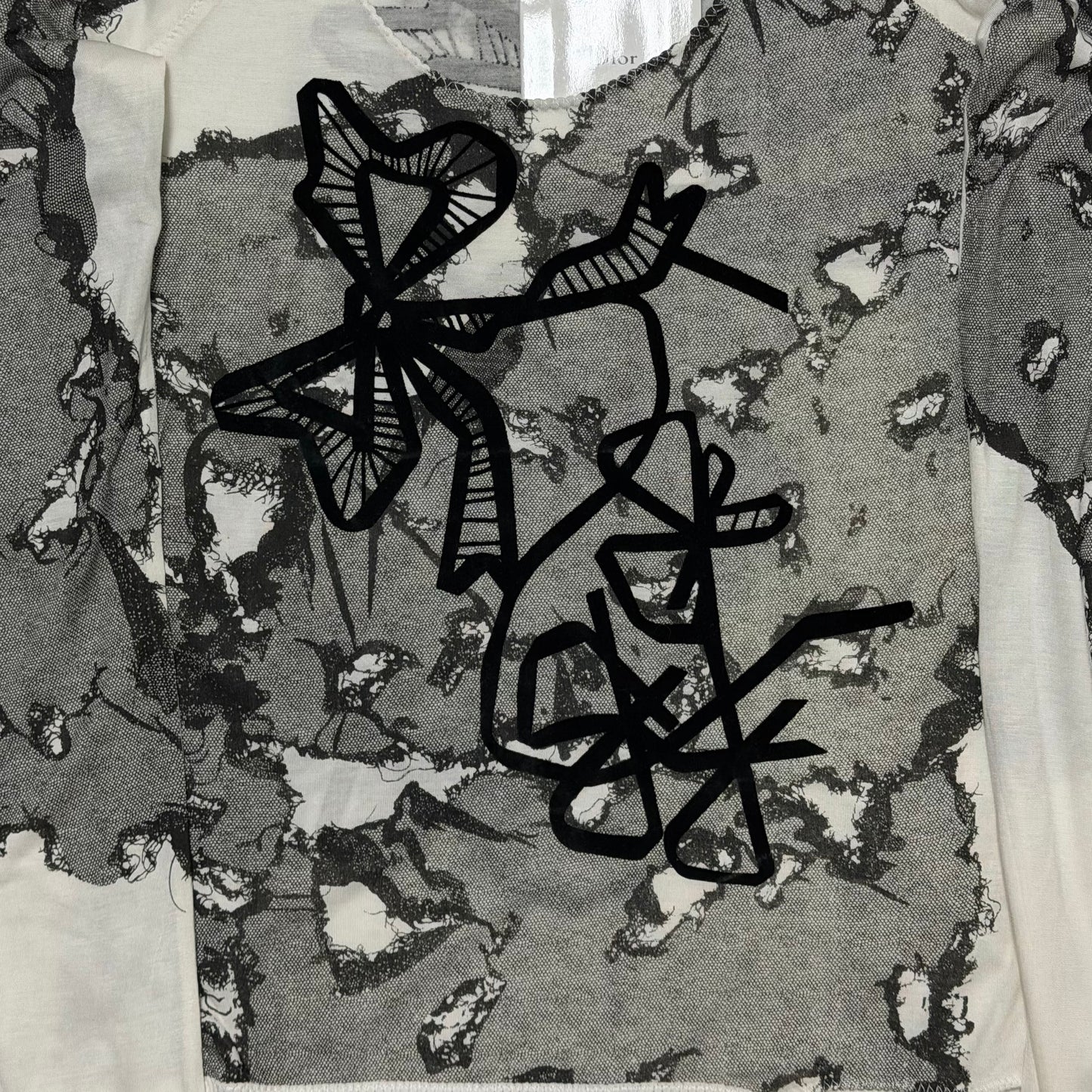 CHRISTIAN DIOR Spring Summer 2006 Lace Print Long Sleeve T-Shirt featuring Cut-Out and Ribbon Details