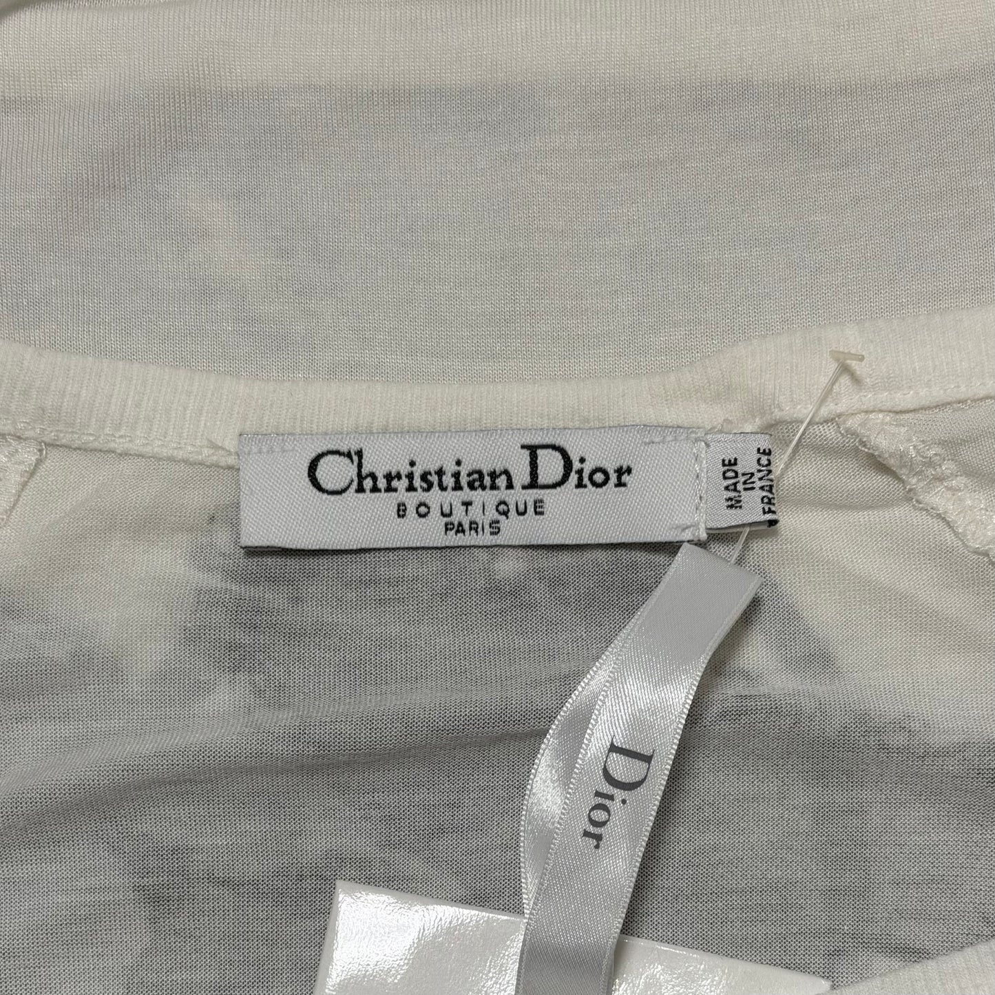 CHRISTIAN DIOR Spring Summer 2006 Lace Print Long Sleeve T-Shirt featuring Cut-Out and Ribbon Details