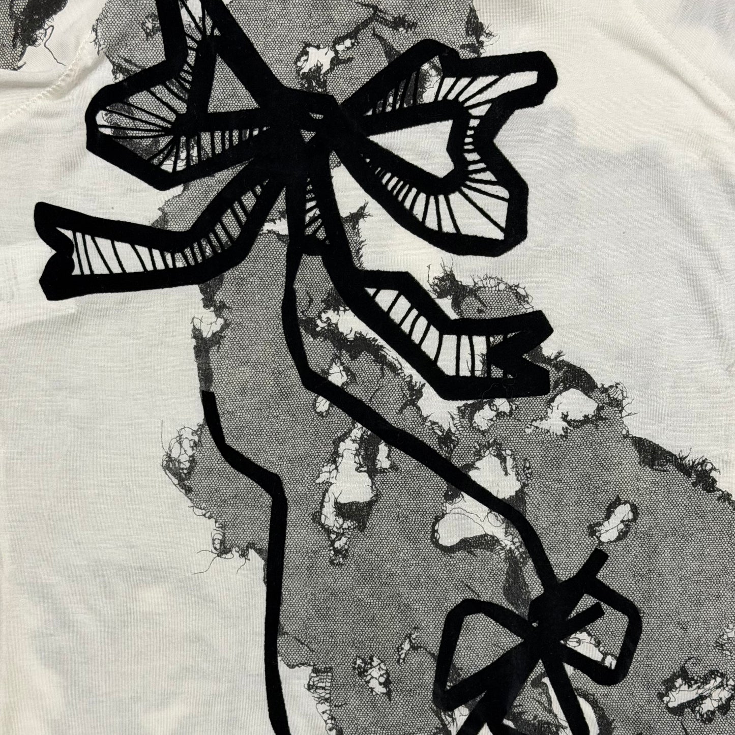 CHRISTIAN DIOR Spring Summer 2006 Lace Print Long Sleeve T-Shirt featuring Cut-Out and Ribbon Details