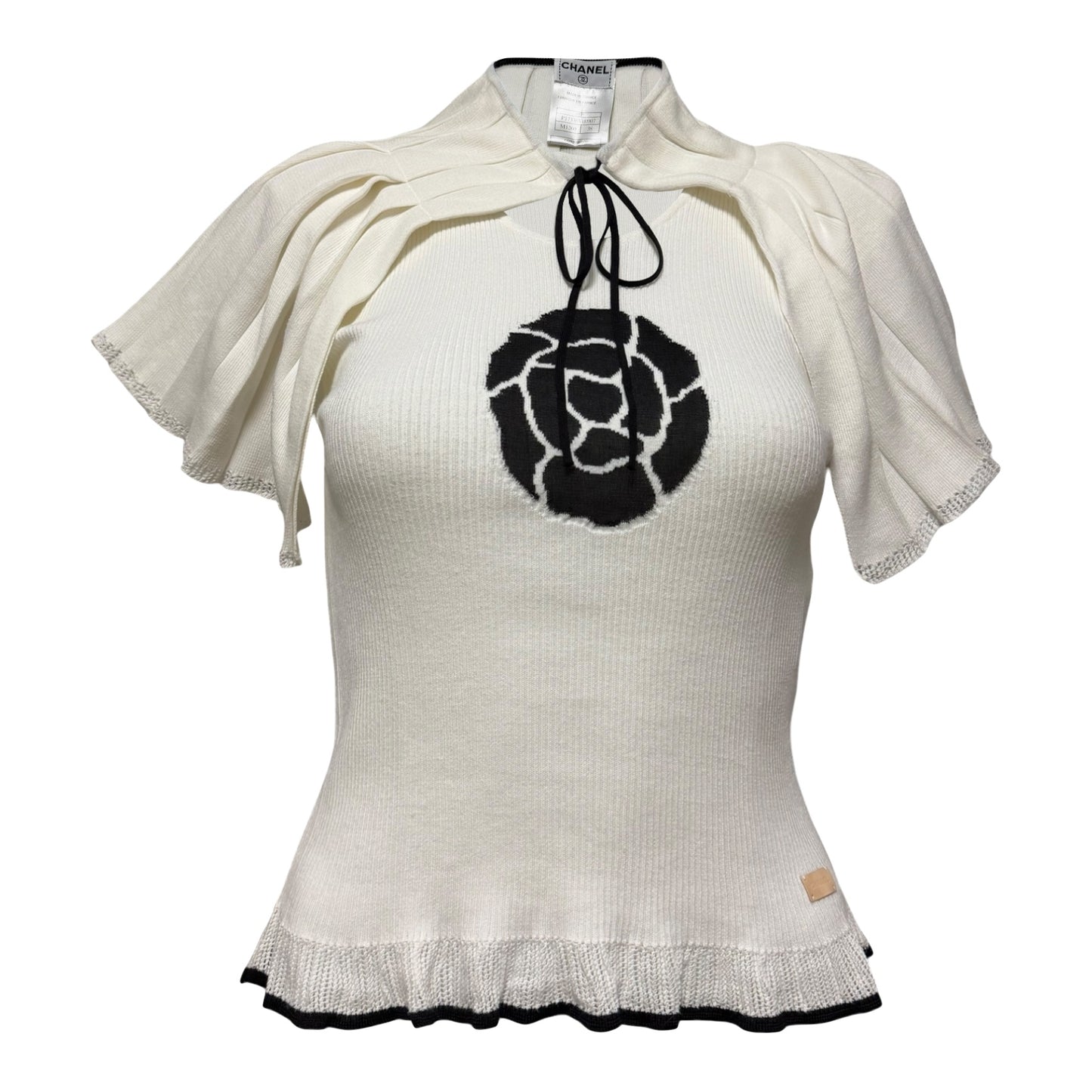 CHANEL Spring Summer 2001 Camellia Intarsia Knit Top & Poncho Set
