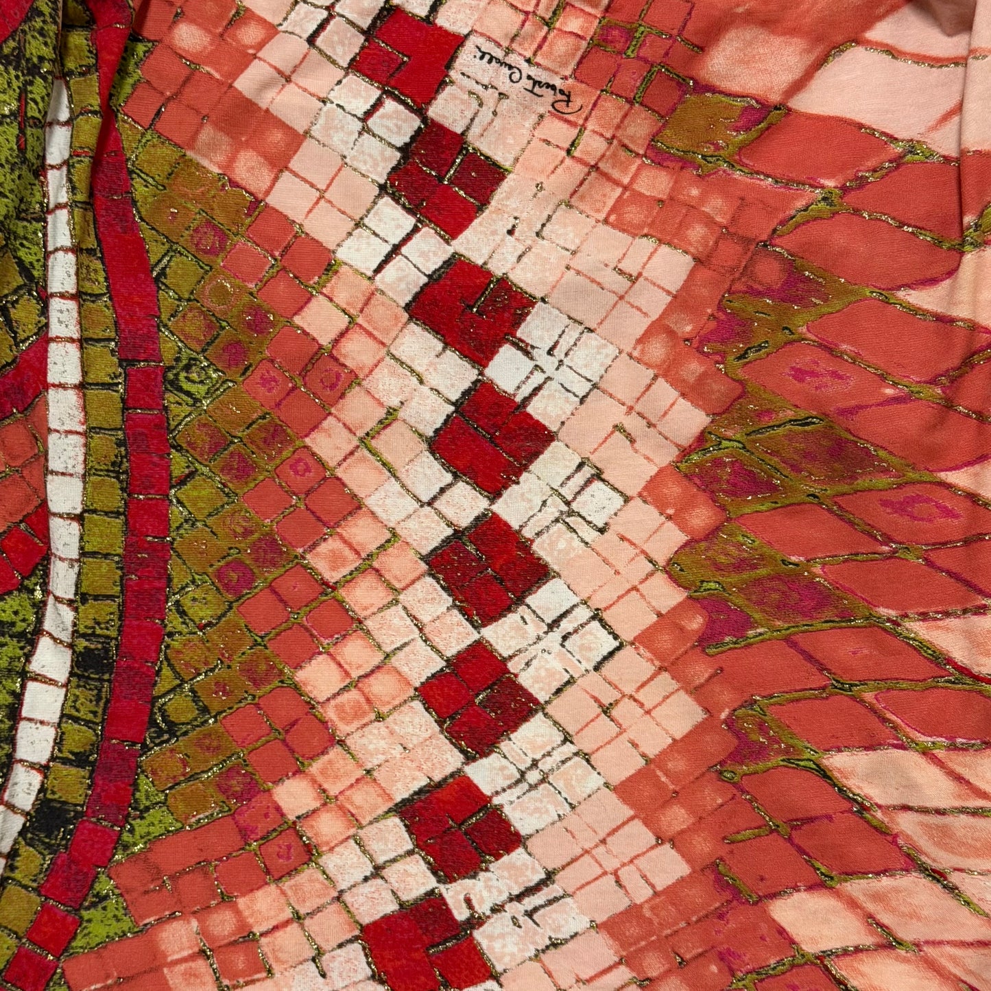 ROBERTO CAVALLI Spring Summer 2004 Abstract Print Off-Shoulder Top with Crystal & Feather Charms