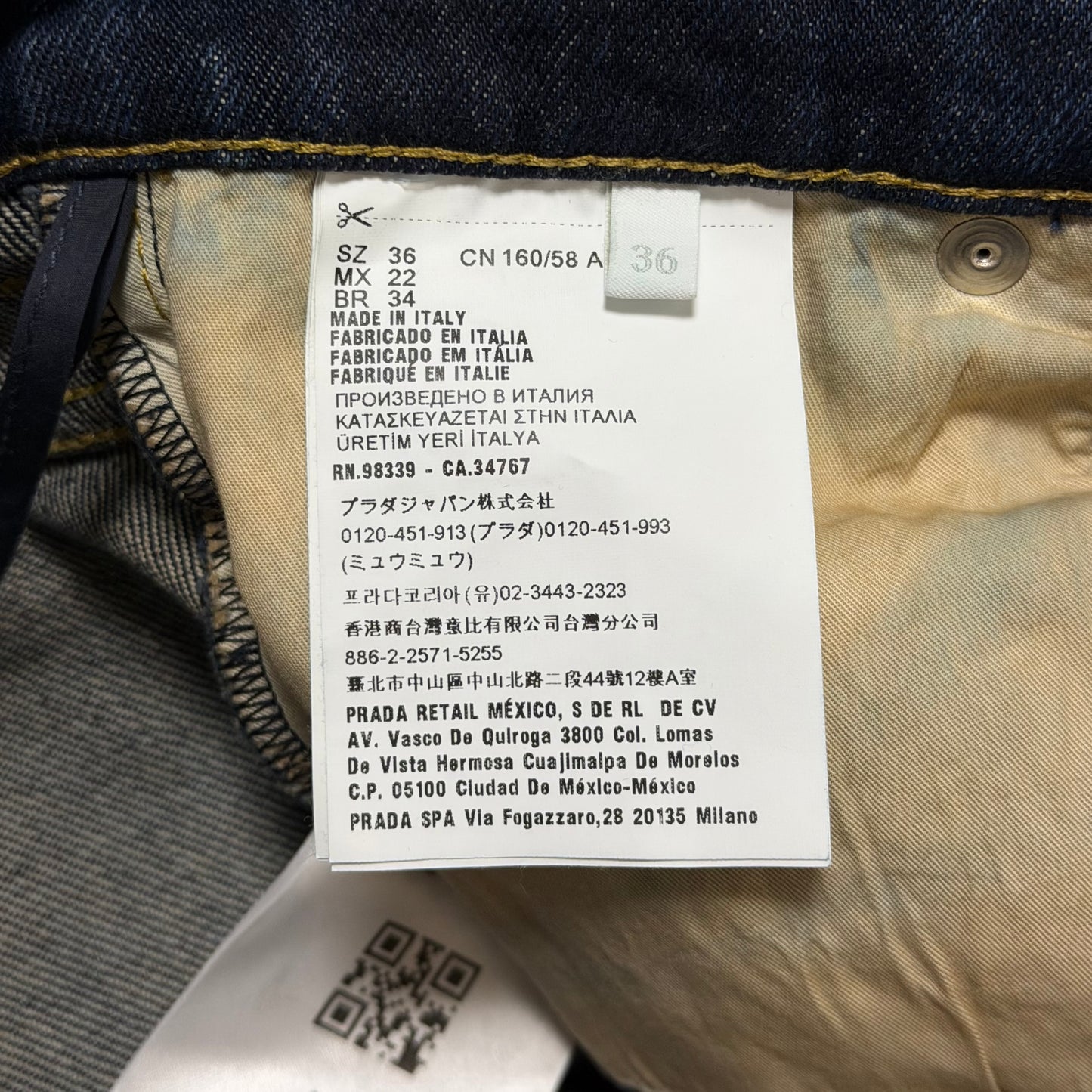 PRADA High-Waisted Denim Midi Skirt with Back Logo Plaque