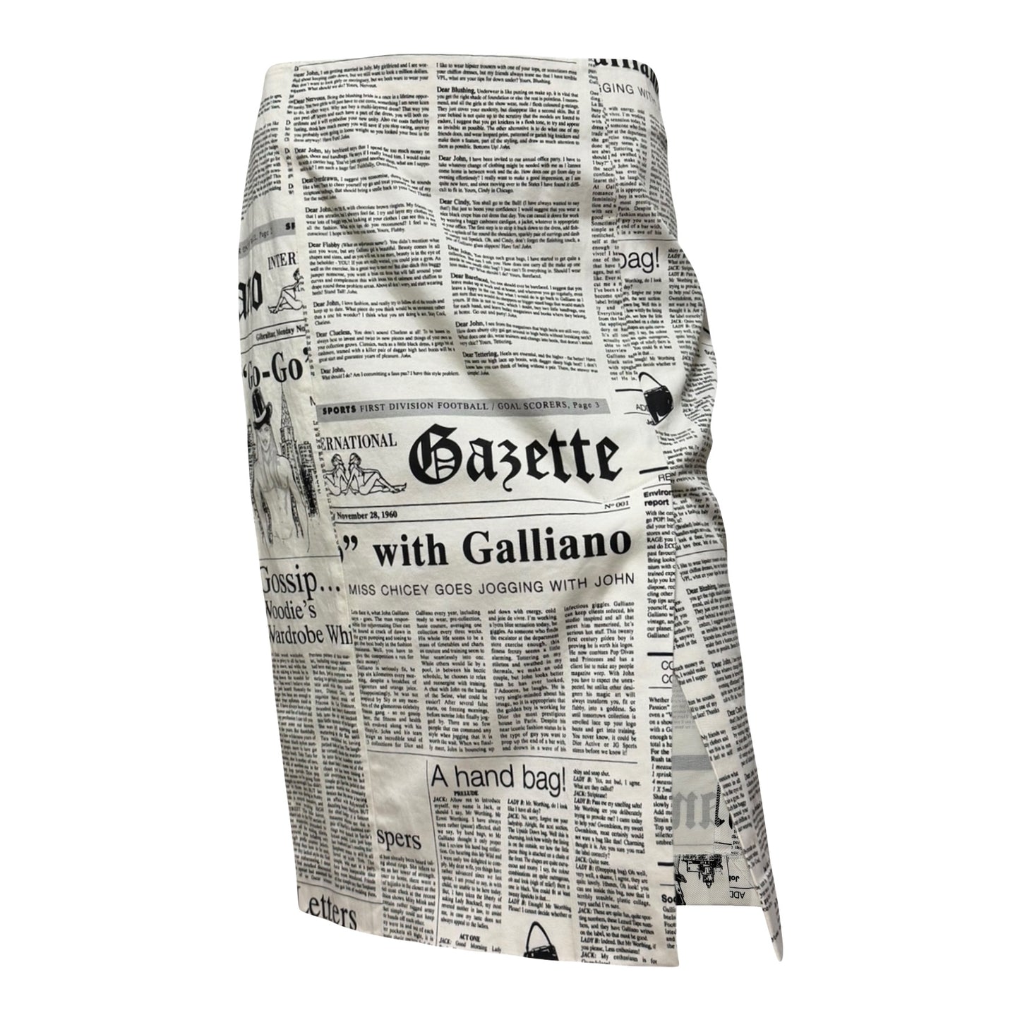 JOHN GALLIANO Spring Summer 2005 “Gazette” Newspaper Print Stretch Midi Skirt