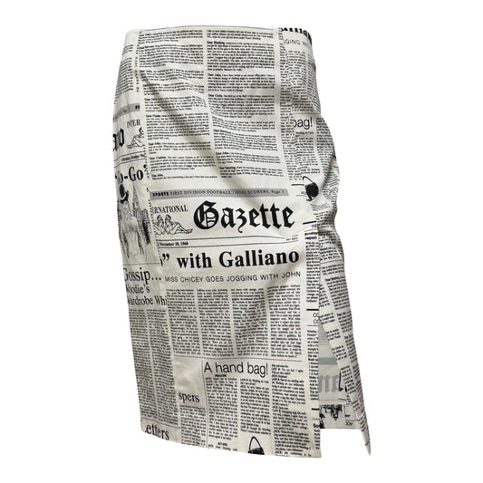 JOHN GALLIANO Spring Summer 2005 “Gazette” Newspaper Print Stretch Midi Skirt