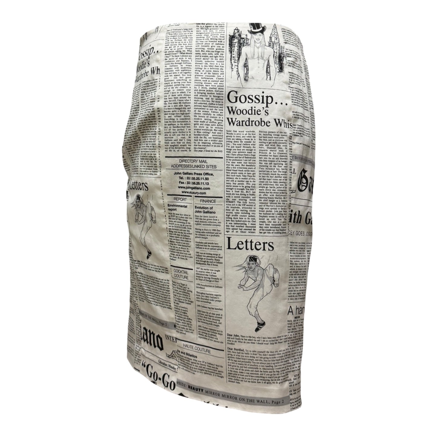 JOHN GALLIANO Spring Summer 2005 “Gazette” Newspaper Print Stretch Midi Skirt
