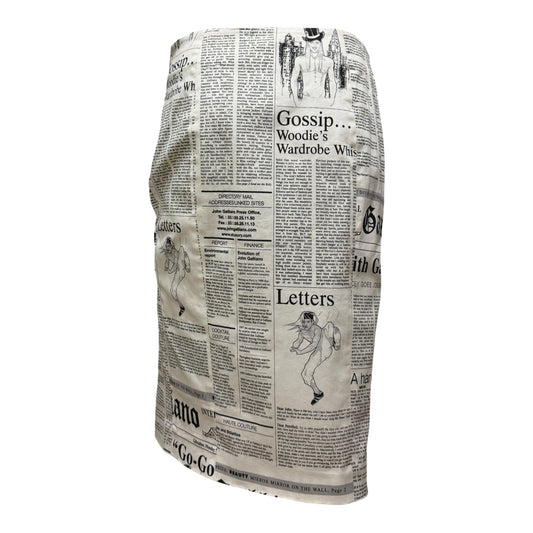 JOHN GALLIANO Spring Summer 2005 “Gazette” Newspaper Print Stretch Midi Skirt