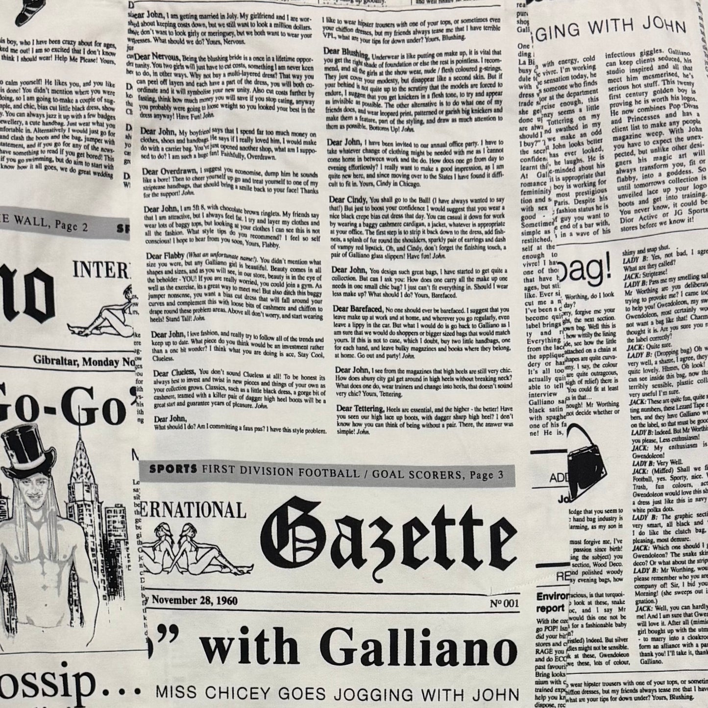 JOHN GALLIANO Spring Summer 2005 “Gazette” Newspaper Print Stretch Midi Skirt