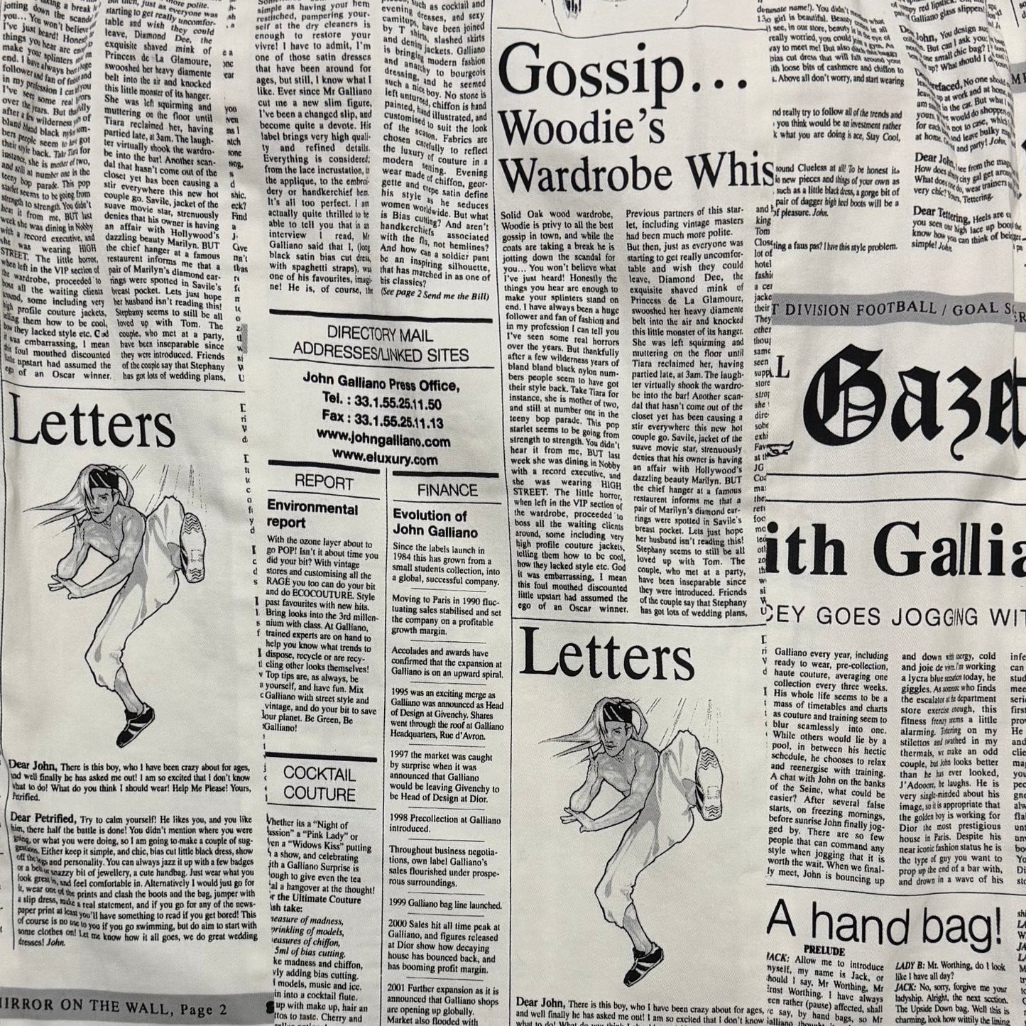 JOHN GALLIANO Spring Summer 2005 “Gazette” Newspaper Print Stretch Midi Skirt