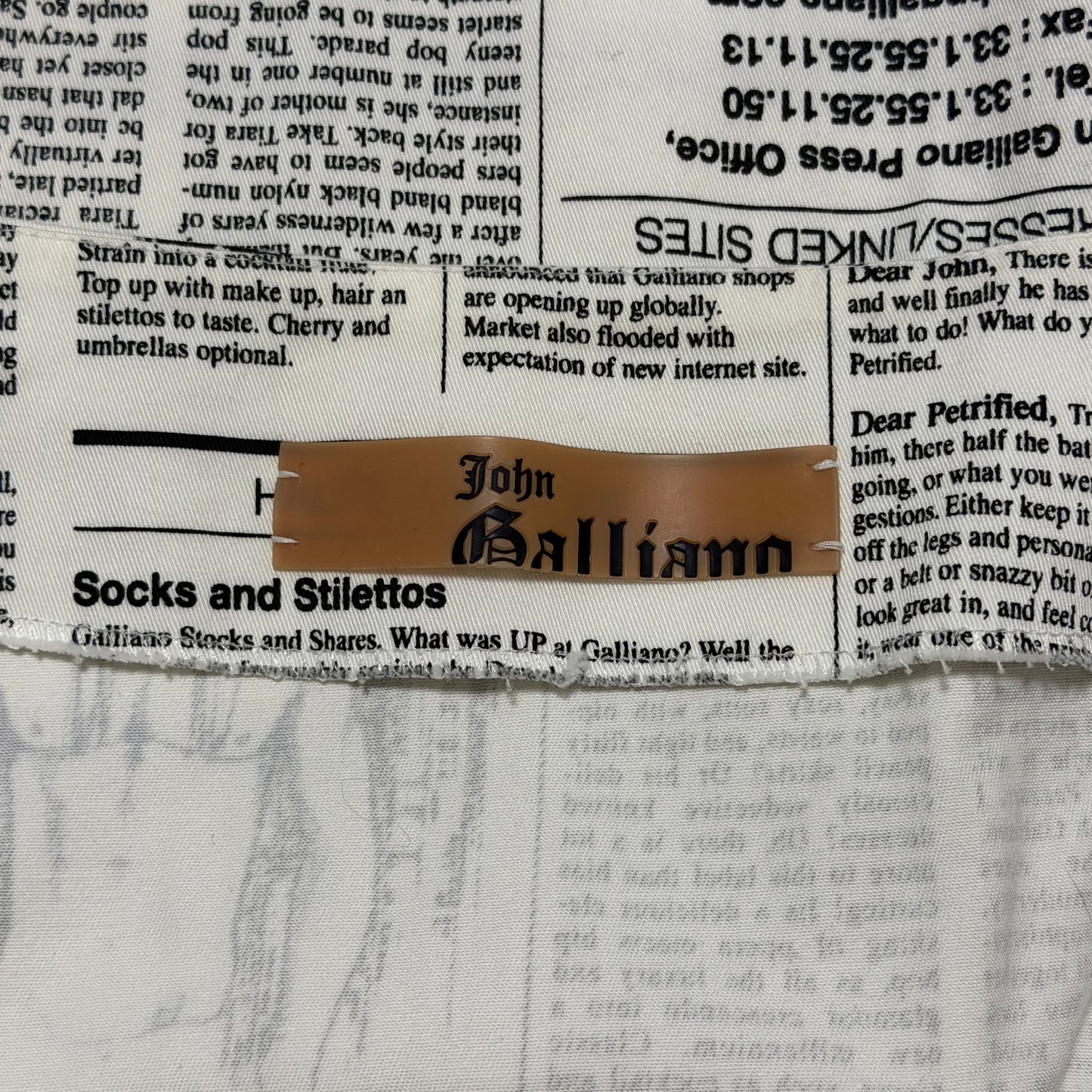 JOHN GALLIANO Spring Summer 2005 “Gazette” Newspaper Print Stretch Midi Skirt
