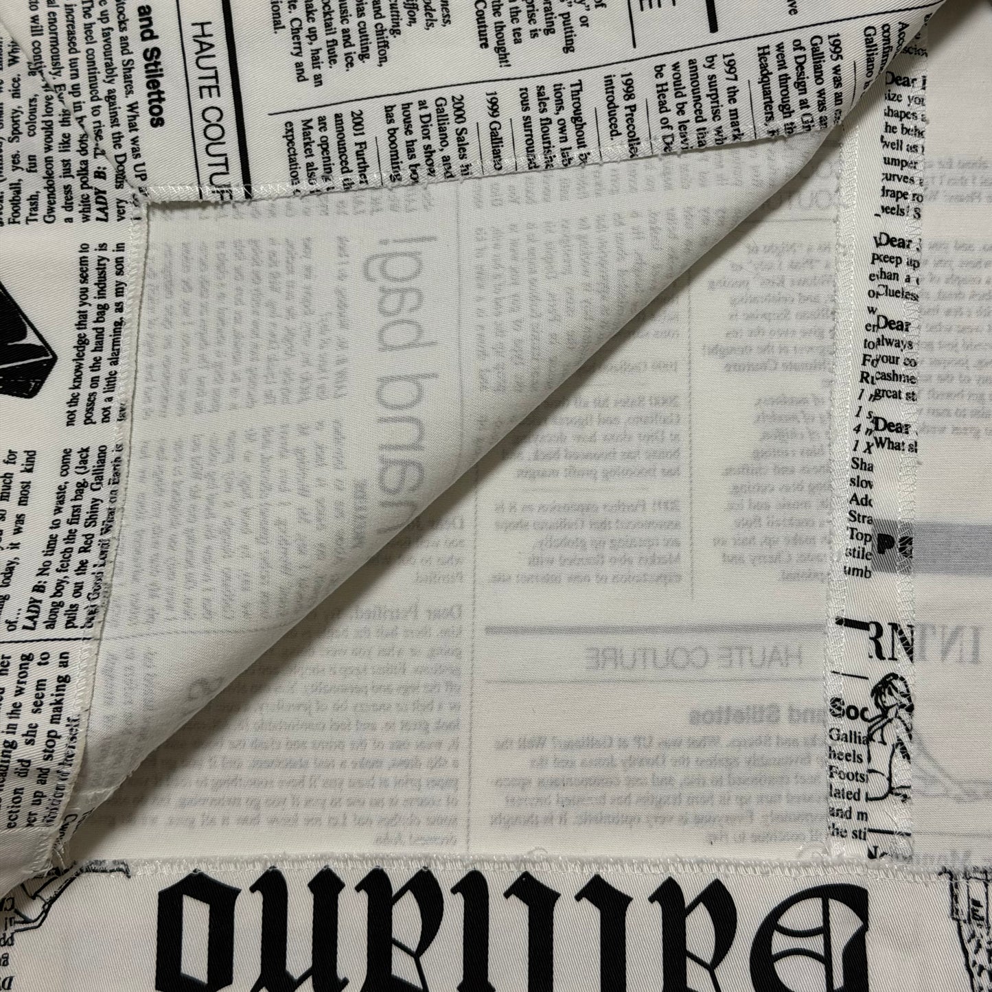 JOHN GALLIANO Spring Summer 2005 “Gazette” Newspaper Print Stretch Midi Skirt