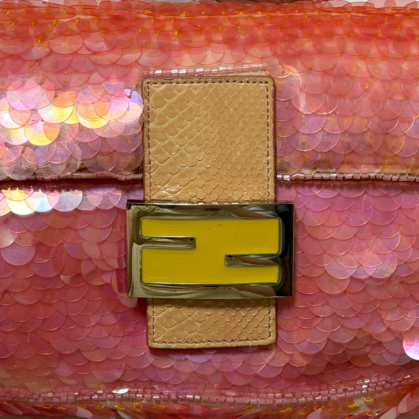 FENDI 1998 Vintage Iridescent Sequin Baguette with Python Trim